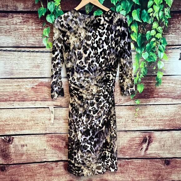 $144 Lauren Ralph Lauren Midi Dress Size 6 Animal Cheetah Print Ruched Wrap - Picture 3 of 5